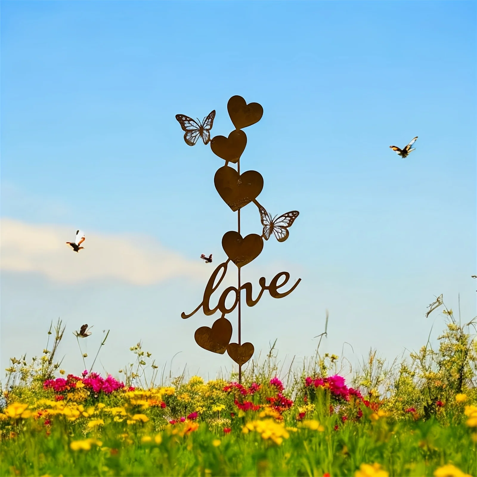 Artistic Decorative Metal Heart-Shaped Garden Pillar, Rusted Outdoor Lawn Decoration, Power-Free Ground Decoration, Suitable for Parks, Weddings, and Gardens - Easy to Install thumbnail 5