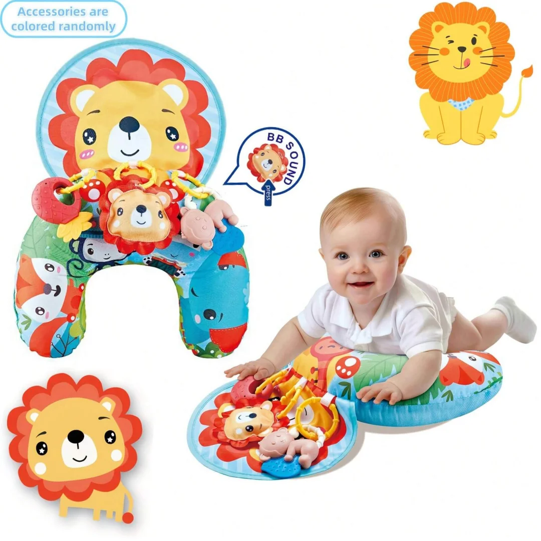 Baby Tummy Time Pillow with Rattle Toys, Multifunctional Crawling Mat Play Gym for Infants, Colorful Cartoon Animals Support Cus thumbnail 4
