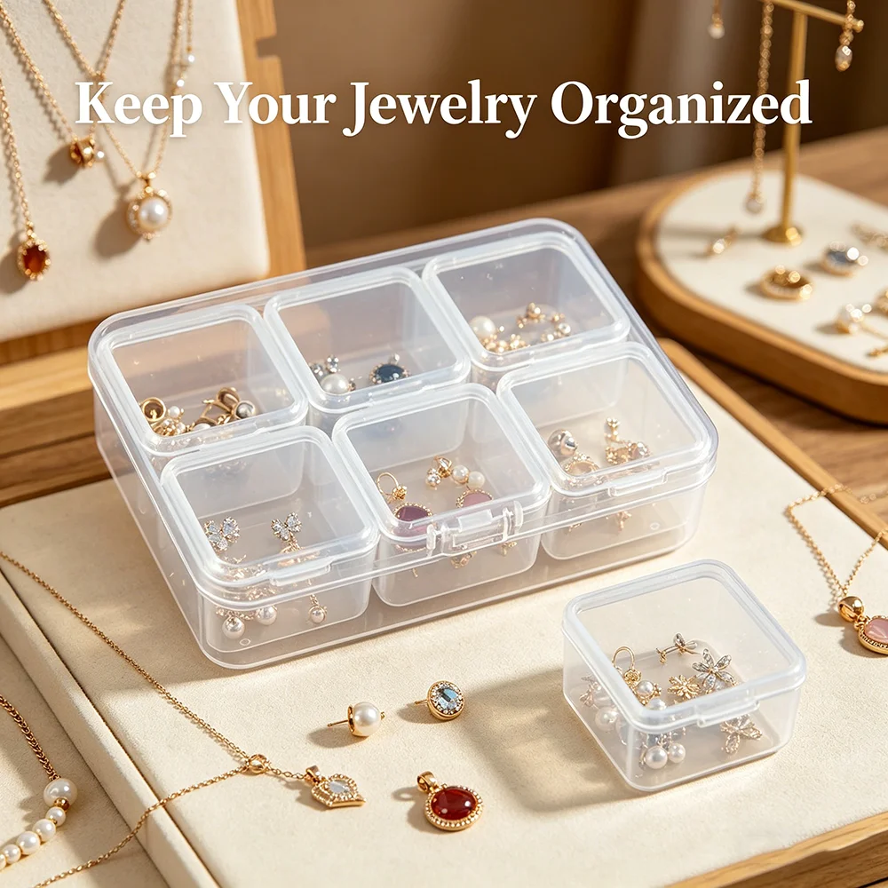6/9 Grids Clear Plastic Storage Box Set for Beads,Jewelry & Craft Supplies - Portable, Stackable Organizers with Individual Lids thumbnail 2