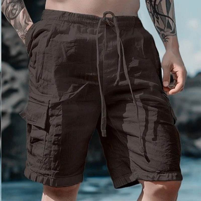 Summer Fashion Loose White Cargo Shorts Men's Handsome Streetwear Beachwear Solid Color with Pockets Shorts Workout Pants 2024 thumbnail 2