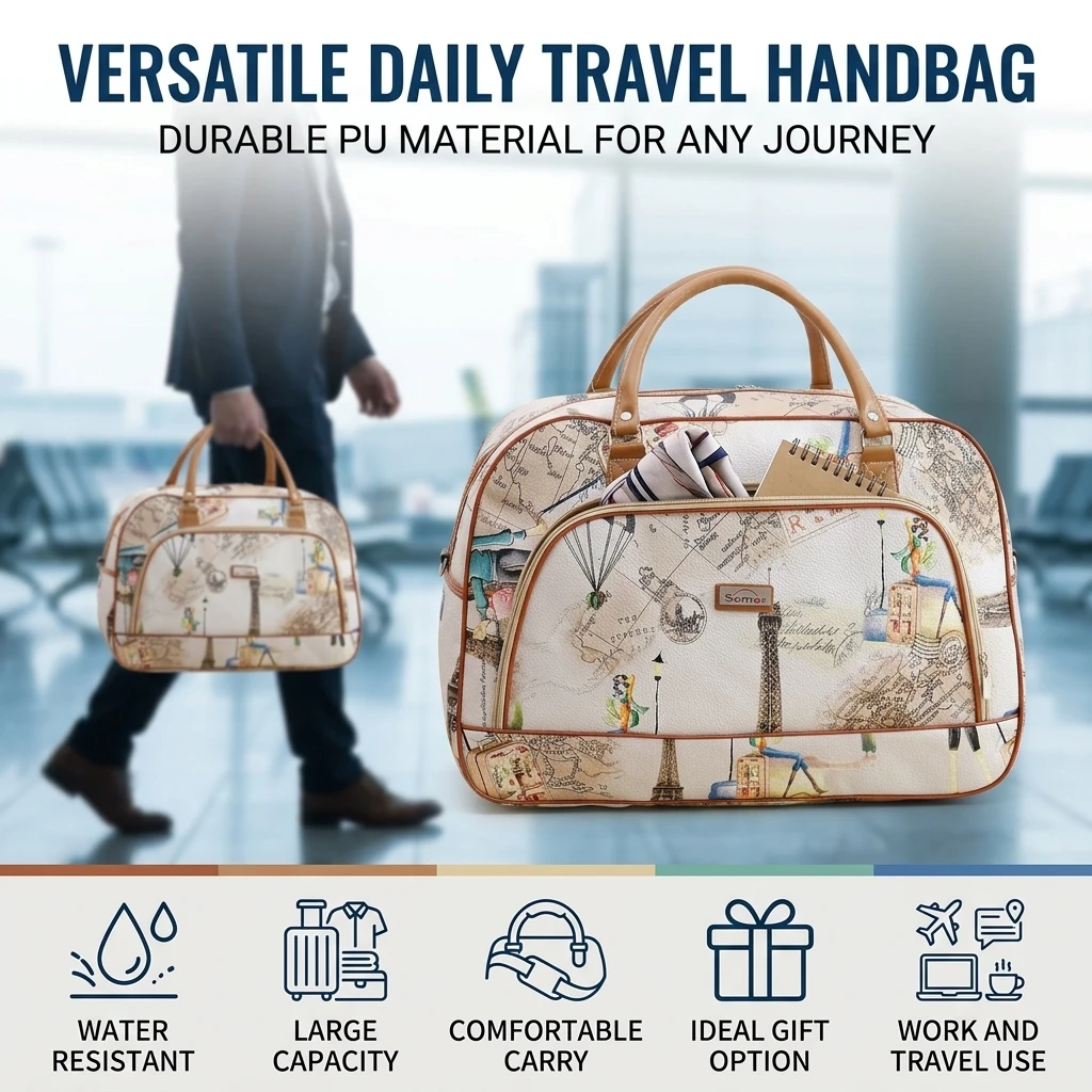 Waterproof PU Leather Travel Bag for Short Trips Durable and Lightweight with Adjustable Shoulder Strap thumbnail 4