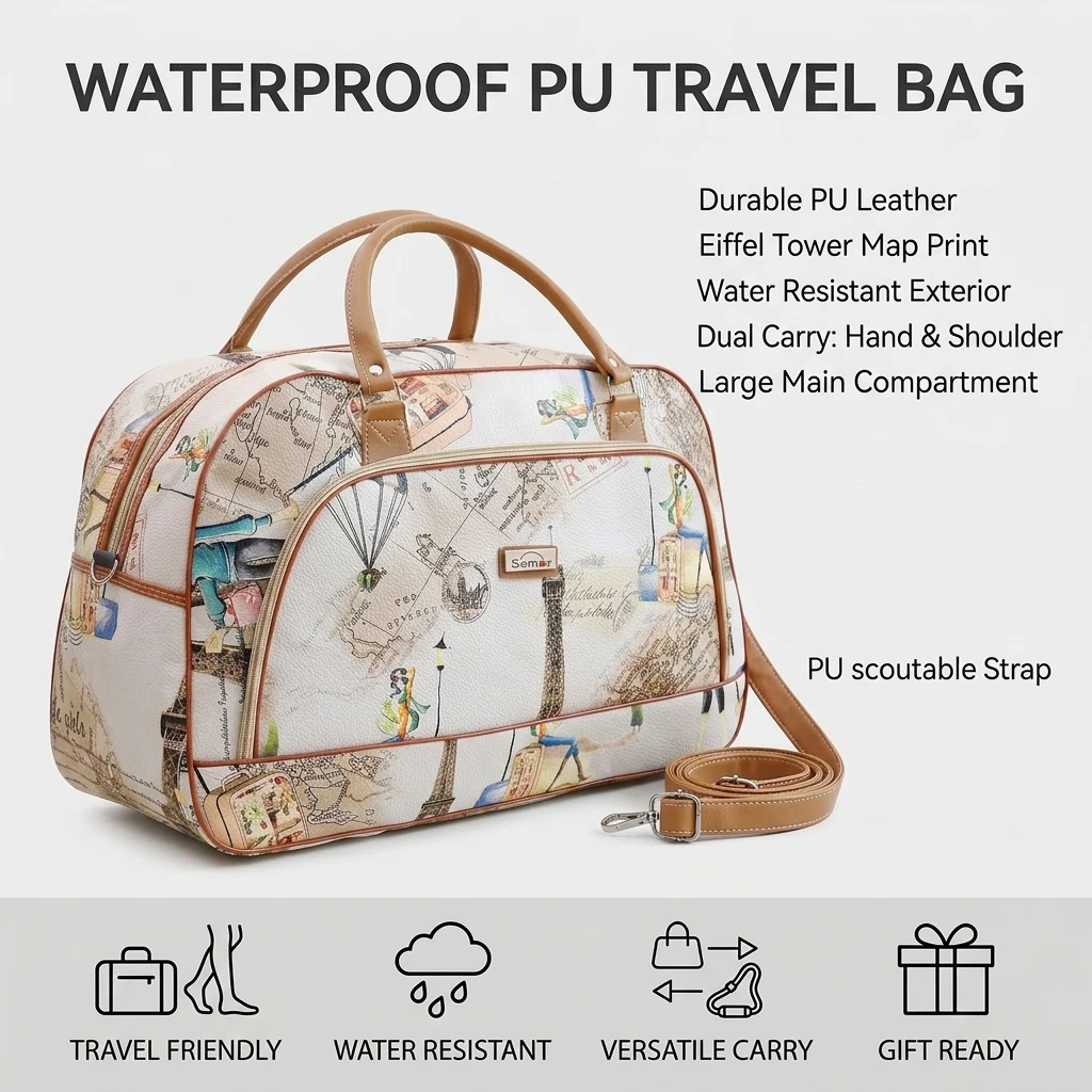Waterproof PU Leather Travel Bag for Short Trips Durable and Lightweight with Adjustable Shoulder Strap thumbnail 5