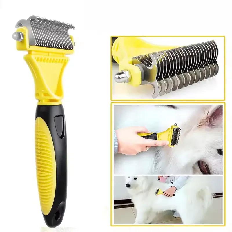 Pet Comb and Grooming Brush Two-Sided Cat Hair Brush Undercoat Rake Comb for Dog Cat Remove Knots Tangles Pet Hair Comb thumbnail 3