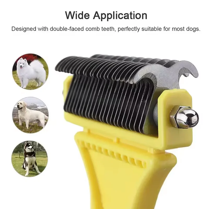 Pet Comb and Grooming Brush Two-Sided Cat Hair Brush Undercoat Rake Comb for Dog Cat Remove Knots Tangles Pet Hair Comb thumbnail 4