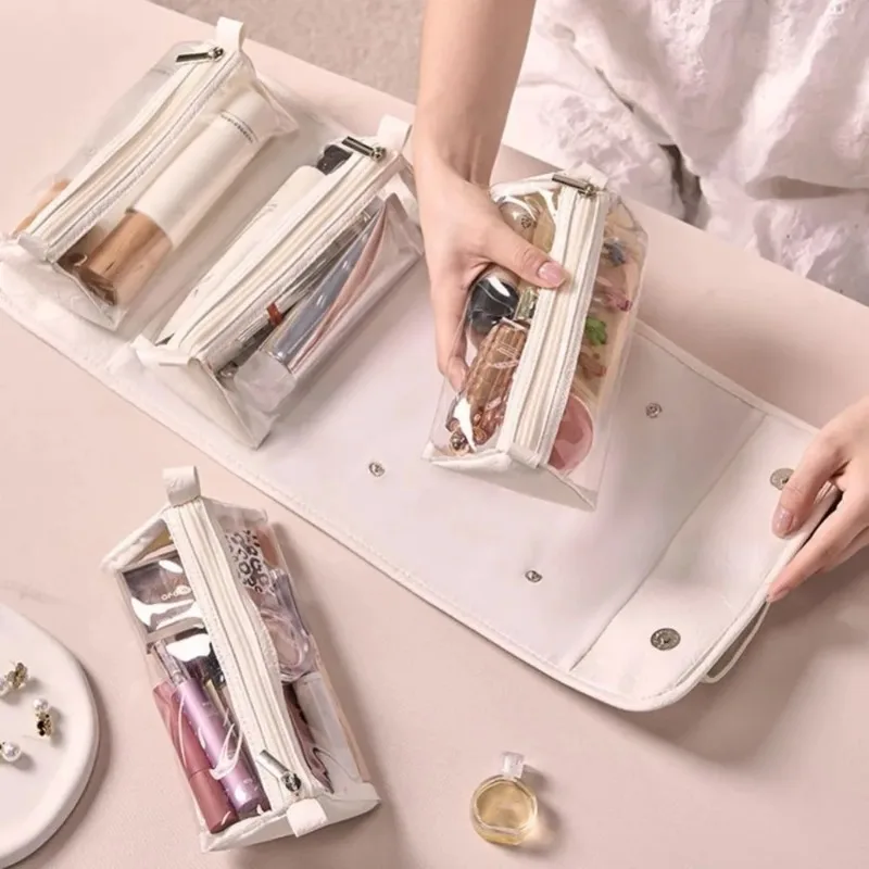 Foldable Leather Travel Cosmetic Bag Large Capacity Portable Women Makeup Case Waterproof Toiletry Makeup Organizer Storage Bag! thumbnail 4