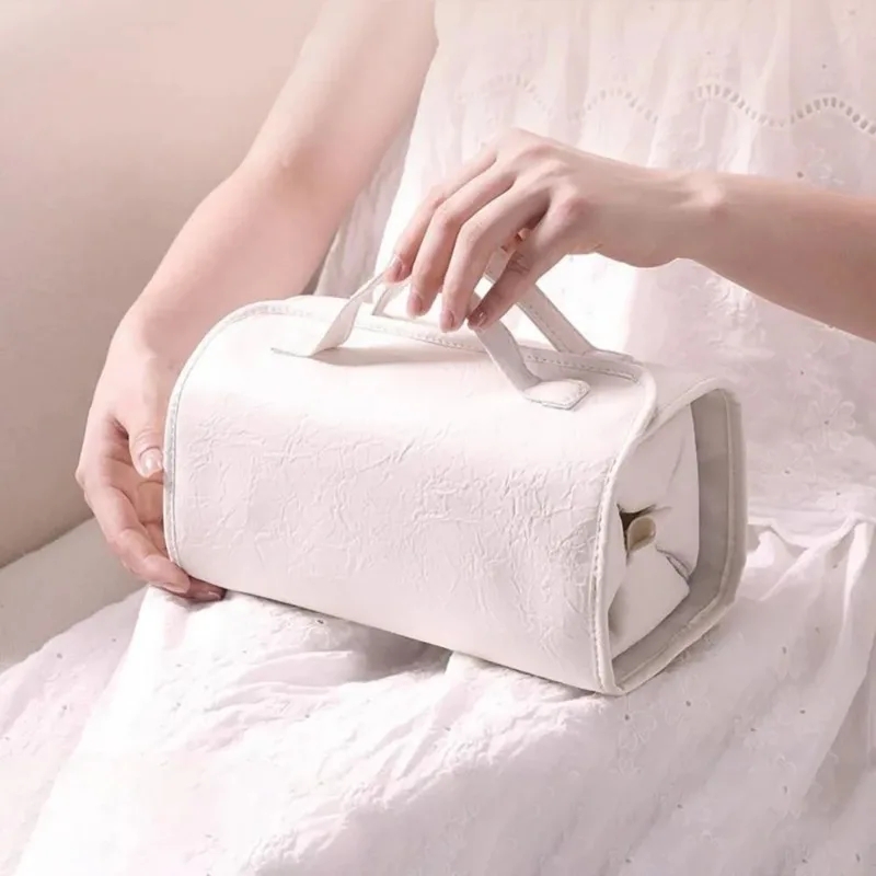Foldable Leather Travel Cosmetic Bag Large Capacity Portable Women Makeup Case Waterproof Toiletry Makeup Organizer Storage Bag! thumbnail 3