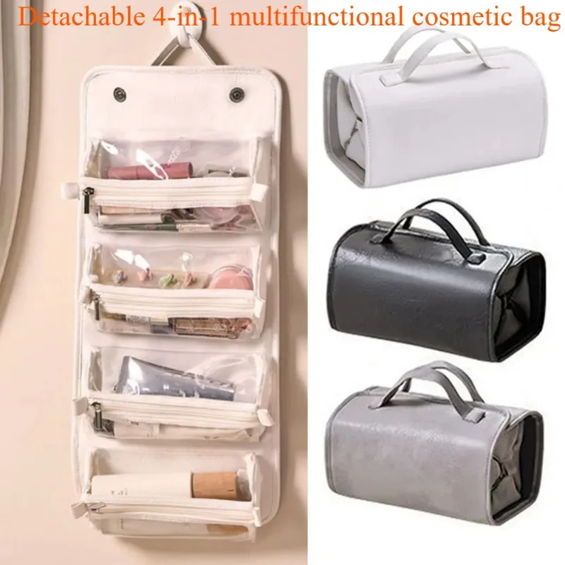 Foldable Leather Travel Cosmetic Bag Large Capacity Portable Women Makeup Case Waterproof Toiletry Makeup Organizer Storage Bag!