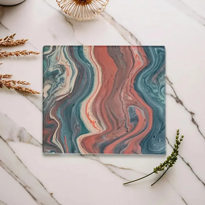 Vintage Marble Placemat Luxury Glass Table Mat Waterproof Heat Resistant Non Slip Washable Dining Table Mat Home Kitchen Decor