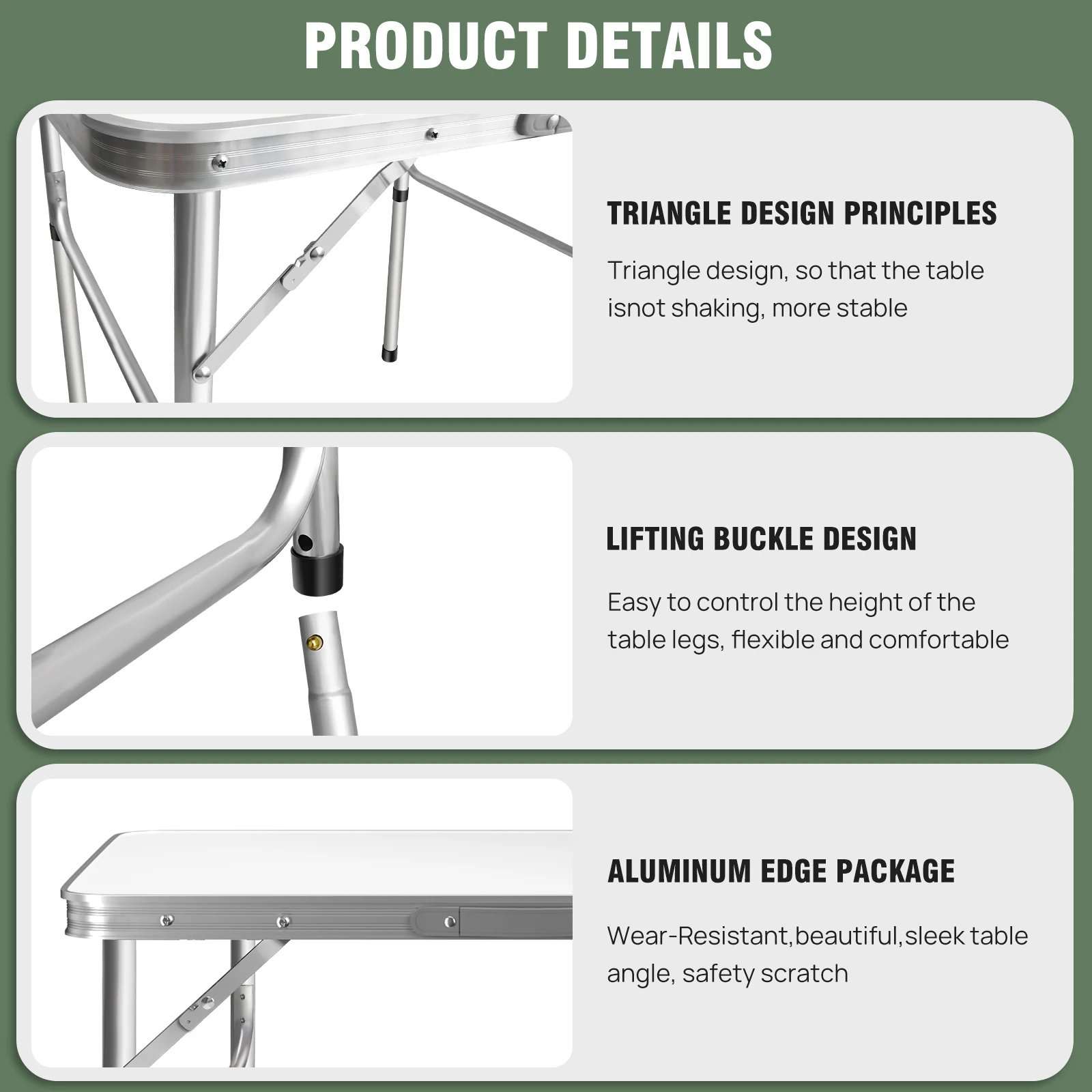 Portable 2.5ft Folding Table, Adjustable Height Aluminum Camping Desk w/Handle, 75x55cm Picnic Table for Beach Party Outdoor thumbnail 4