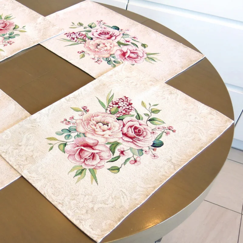 Luxury Modern Rose Floral Placemats Rectangular Table Mats Machine Washable Lunch Mats Kitchen Dining Decor Home Accessories thumbnail 2