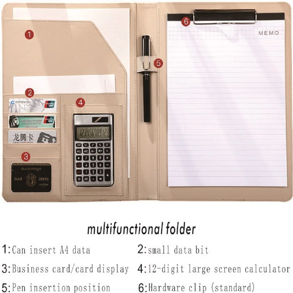 Leather high-end office folder multi-functional A4 paper folder binder detachable calculator set office supplies thumbnail 3