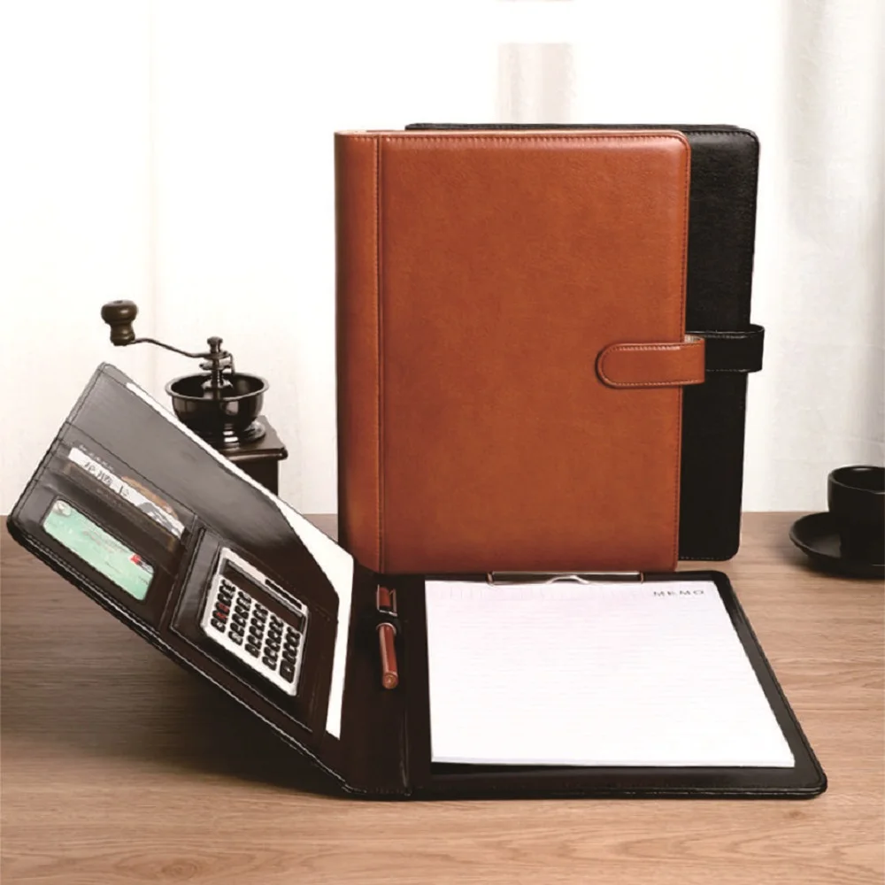 Leather high-end office folder multi-functional A4 paper folder binder detachable calculator set office supplies thumbnail 4
