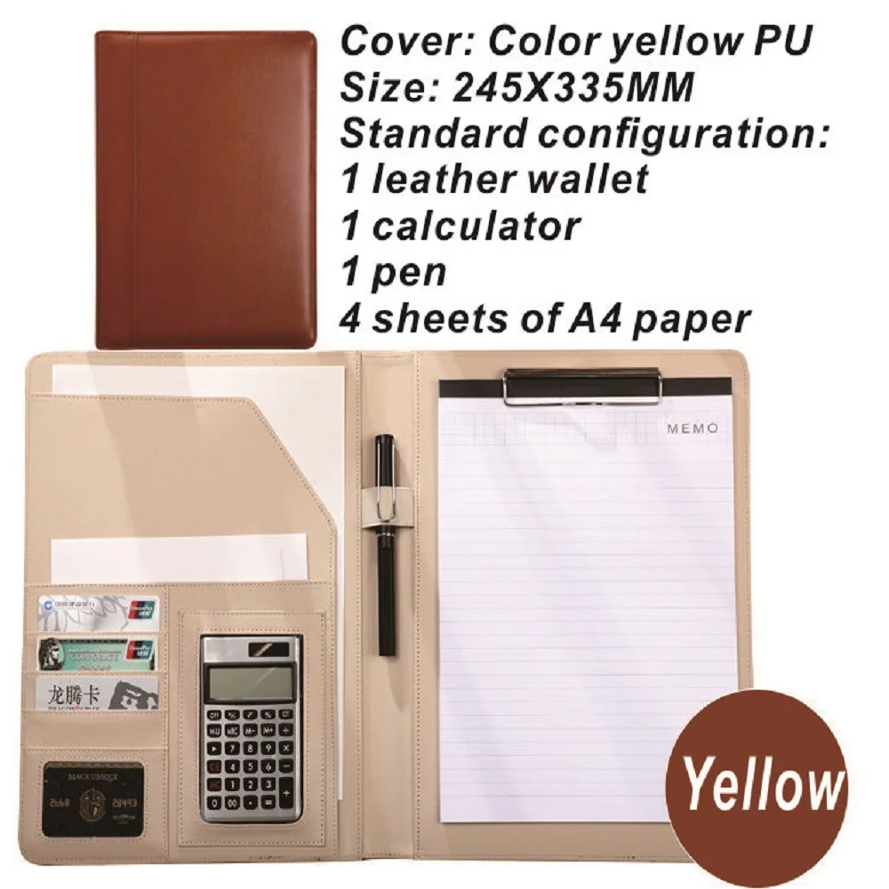 Leather high-end office folder multi-functional A4 paper folder binder detachable calculator set office supplies thumbnail 5