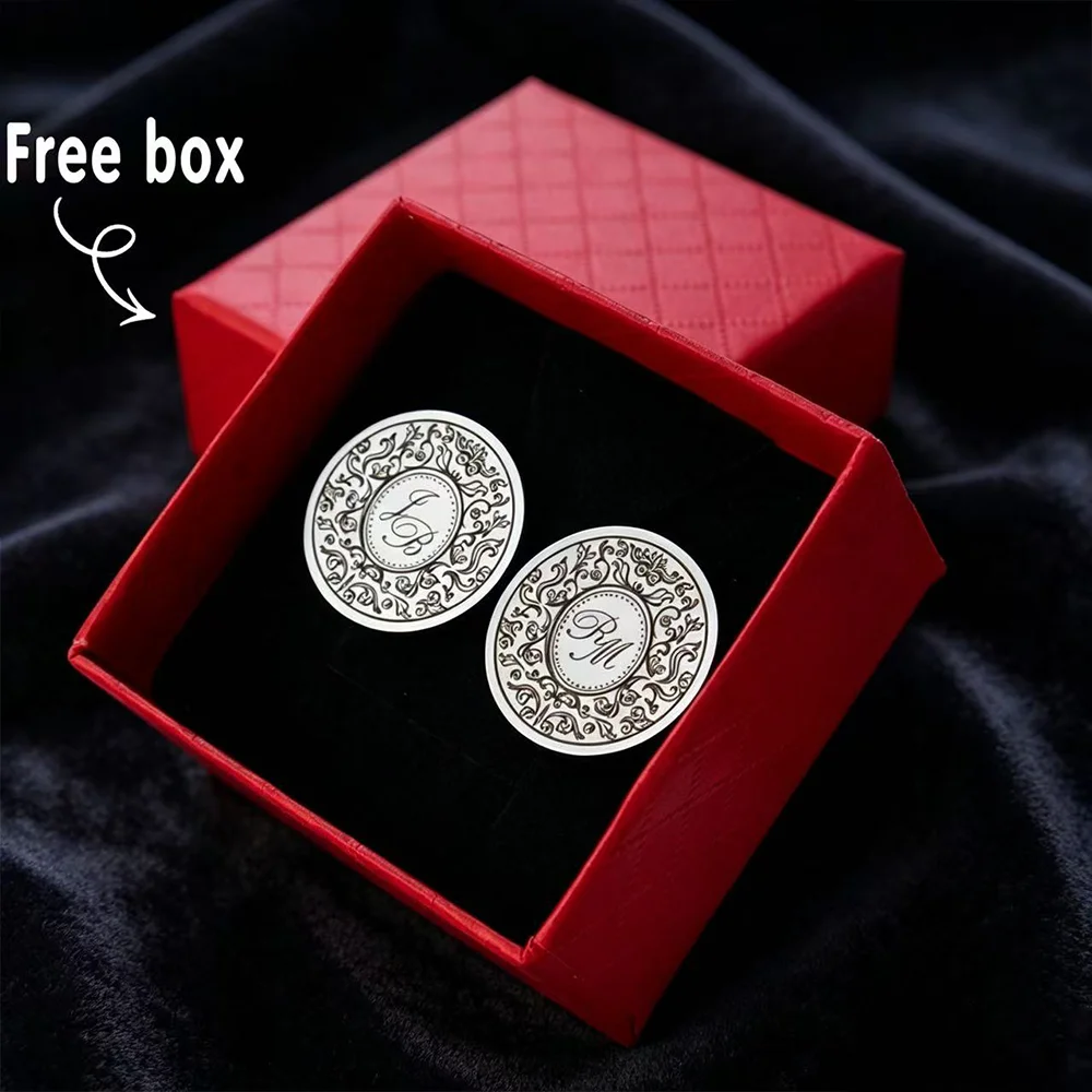 Customized Wedding First Letter Date Cufflinks With Engraved First Letter Stainless Steel Cufflinks For Groom's Wedding Jewelry thumbnail 4