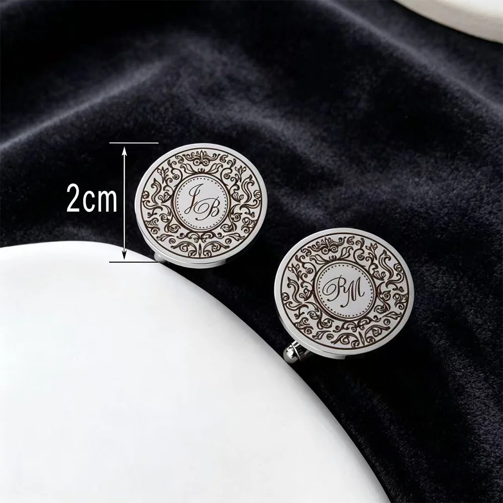 Customized Wedding First Letter Date Cufflinks With Engraved First Letter Stainless Steel Cufflinks For Groom's Wedding Jewelry thumbnail 5
