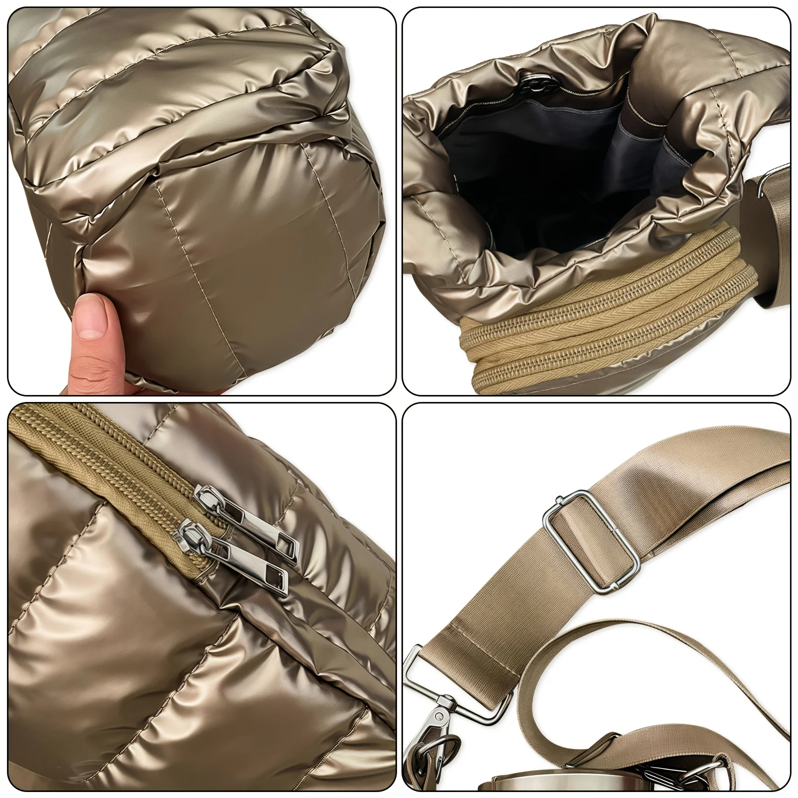 1 Piece, Multifunctional Lightweight Crossbody Cylindrical Bag, Metal-Textured Water Bottle Bag, Adjustable Shoulder Strap, Suitable for Sports and Leisure, Can Hold a Phone, Usable in All Seasons, Underarm Bag, Shoulder Bag, Crossbody Bag thumbnail 4