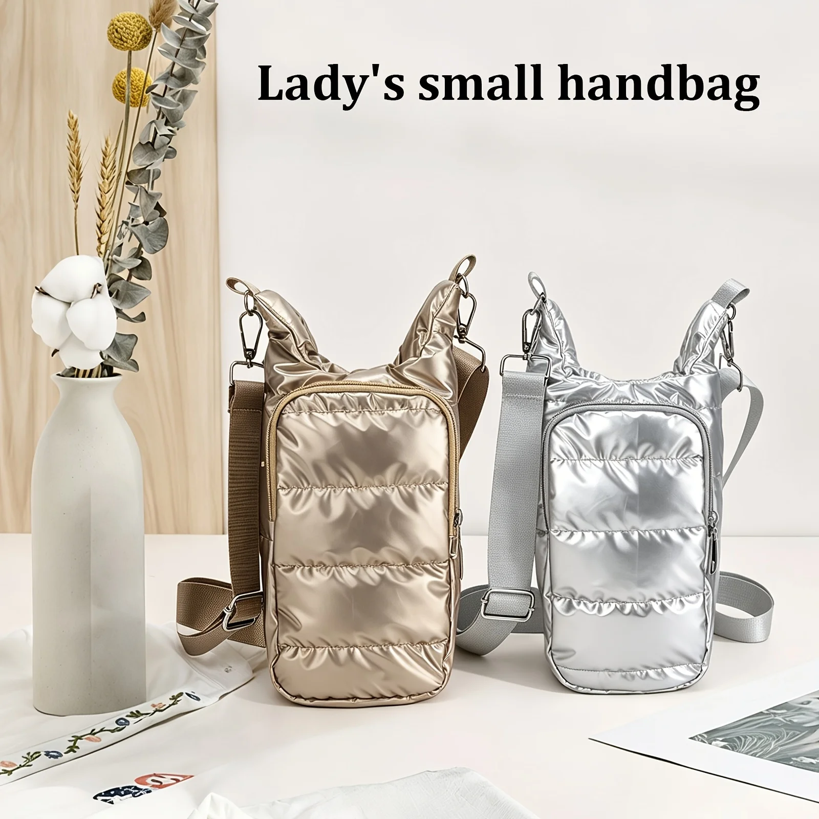 1 Piece, Multifunctional Lightweight Crossbody Cylindrical Bag, Metal-Textured Water Bottle Bag, Adjustable Shoulder Strap, Suitable for Sports and Leisure, Can Hold a Phone, Usable in All Seasons, Underarm Bag, Shoulder Bag, Crossbody Bag thumbnail 3