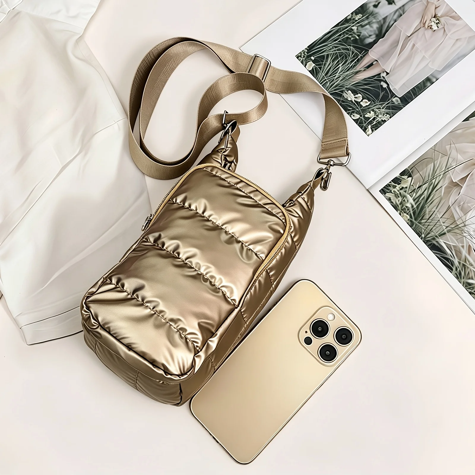 1 Piece, Multifunctional Lightweight Crossbody Cylindrical Bag, Metal-Textured Water Bottle Bag, Adjustable Shoulder Strap, Suitable for Sports and Leisure, Can Hold a Phone, Usable in All Seasons, Underarm Bag, Shoulder Bag, Crossbody Bag thumbnail 5