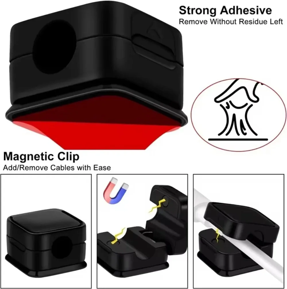 Magnetic Strong ​Cable Clips Adjustable Cord Holder | Adhesive Under Desk Mgmt Organizer for Home Office Car Wall Desktop​​ thumbnail 2