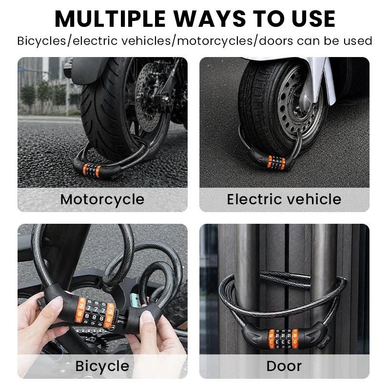 BUCKLOS 5 Digit Bicycle Cable Lock Anti-theft Bike Password Lock Steel Cable Motorcycles Locks 1.2M Zinc Alloy E-Bike Locks thumbnail 6