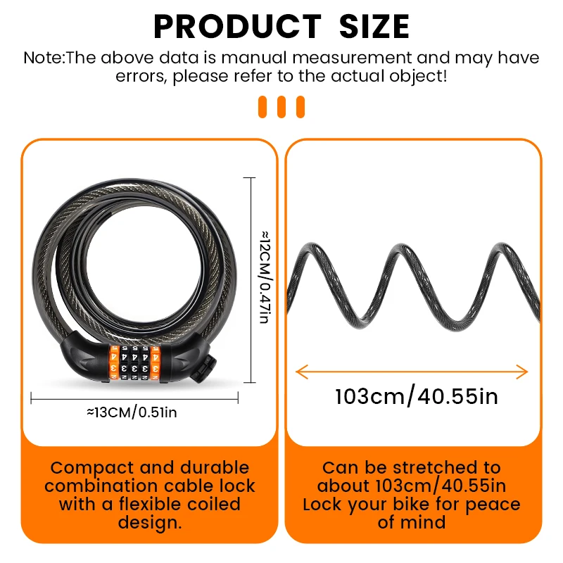 BUCKLOS 5 Digit Bicycle Cable Lock Anti-theft Bike Password Lock Steel Cable Motorcycles Locks 1.2M Zinc Alloy E-Bike Locks thumbnail 3