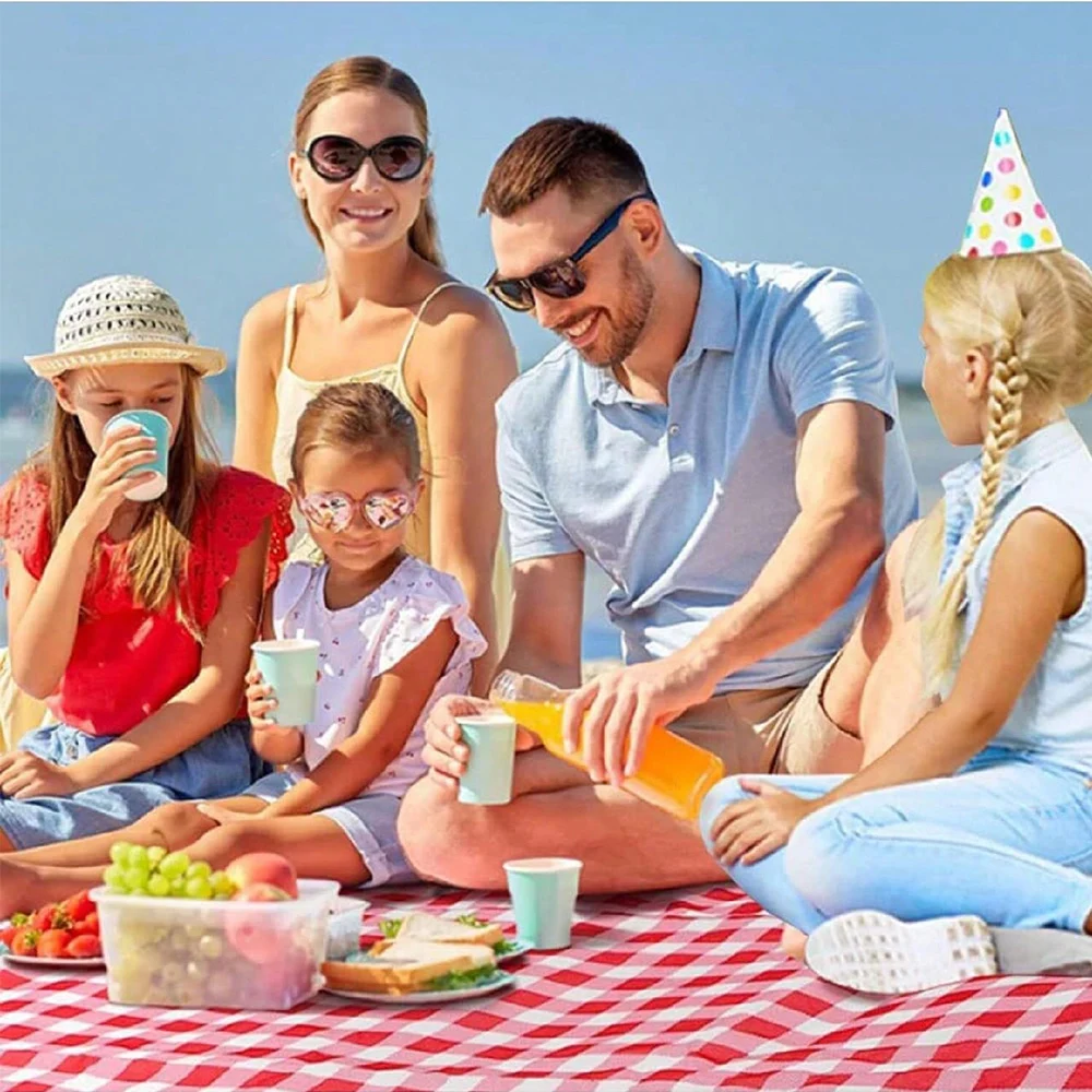 Picnic Blanket Beach Mat Washable Lightweight with Handle Red Checkered for Hiking Travelling Outdoor Camping Parks thumbnail 3
