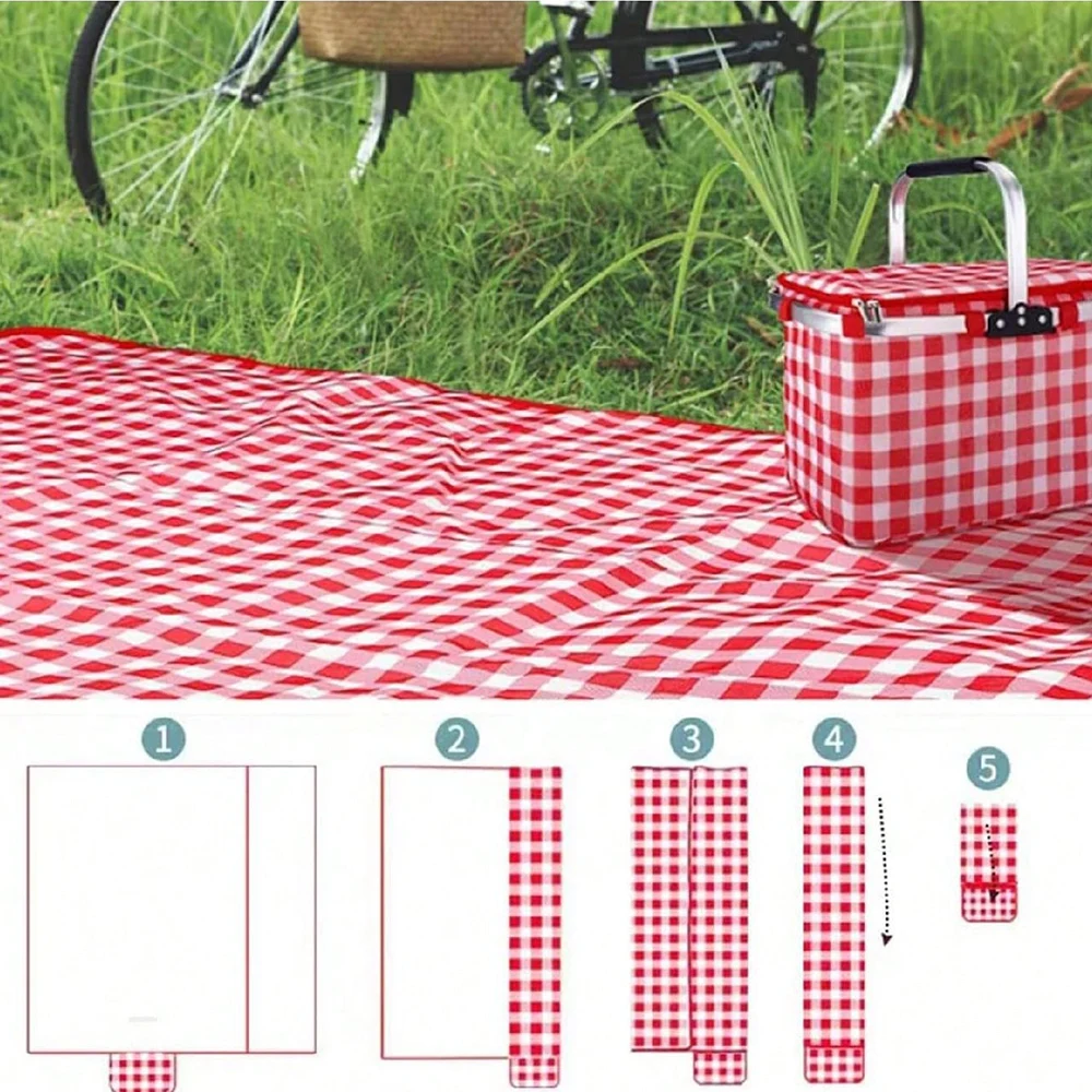 Picnic Blanket Beach Mat Washable Lightweight with Handle Red Checkered for Hiking Travelling Outdoor Camping Parks thumbnail 4