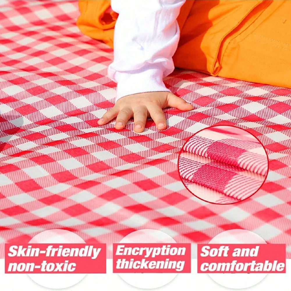 Picnic Blanket Beach Mat Washable Lightweight with Handle Red Checkered for Hiking Travelling Outdoor Camping Parks thumbnail 5