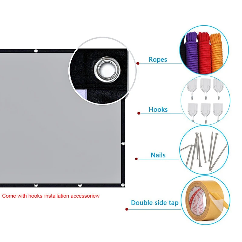 LEJIADA New 16:9 Anti-Light Projector Screen Black Border With Holes Metal Grey Portable ±30° Wide Viewing Angle Home 60-133Inch thumbnail 3