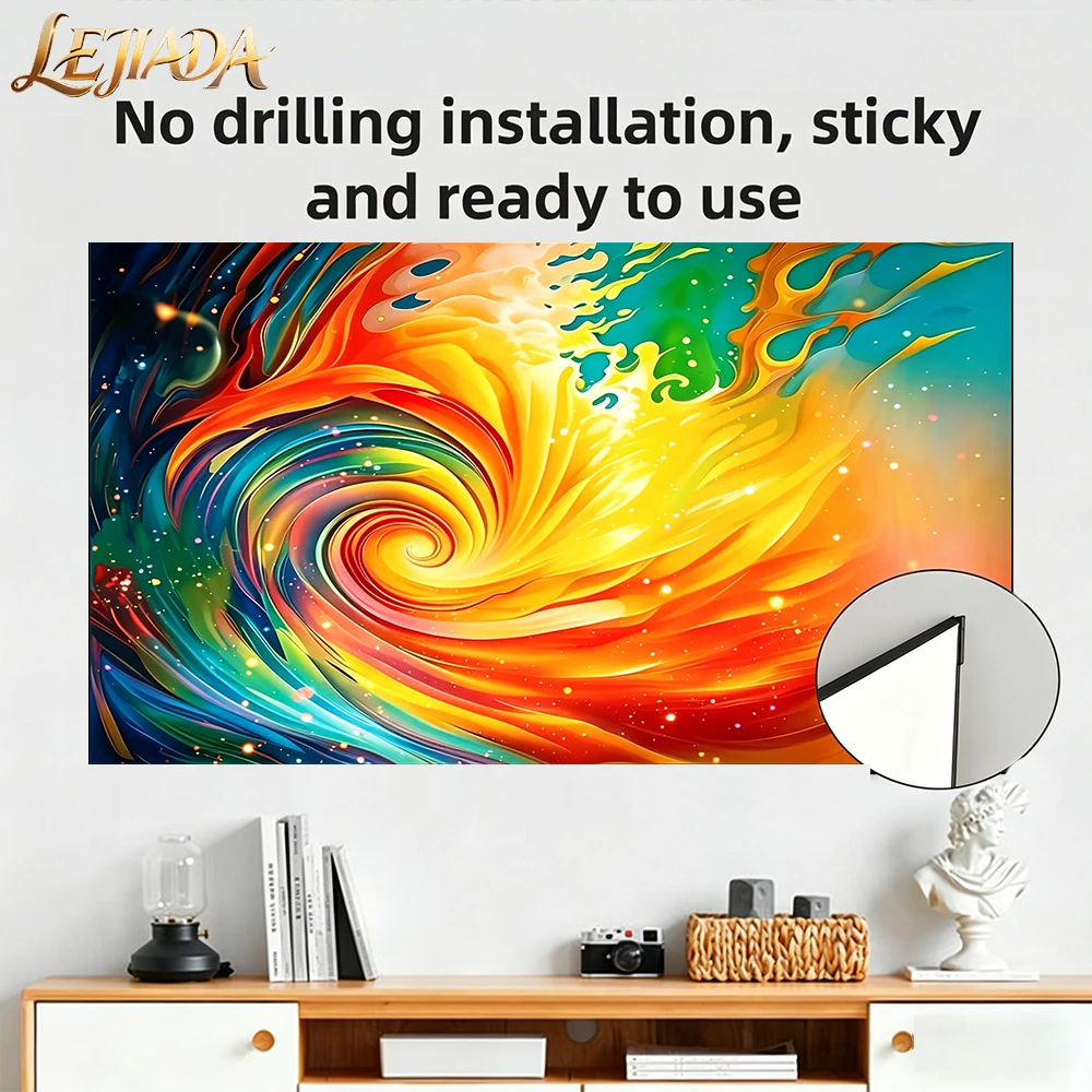 LEJIADA 16:9 Anti-Light Increase Brightness Projector Screen White Grid 160 ° Viewing Angle 60-130inch No Holes Portable Home