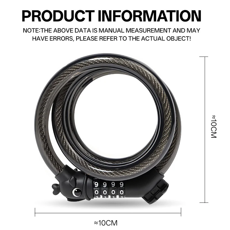 BUCKLOS Anti-theft Bicycle Lock 1.2M Bicycle Password Lock 4 Digit Password for MTB E-Bike Steel Cable Locks Bicycle Accessories thumbnail 3