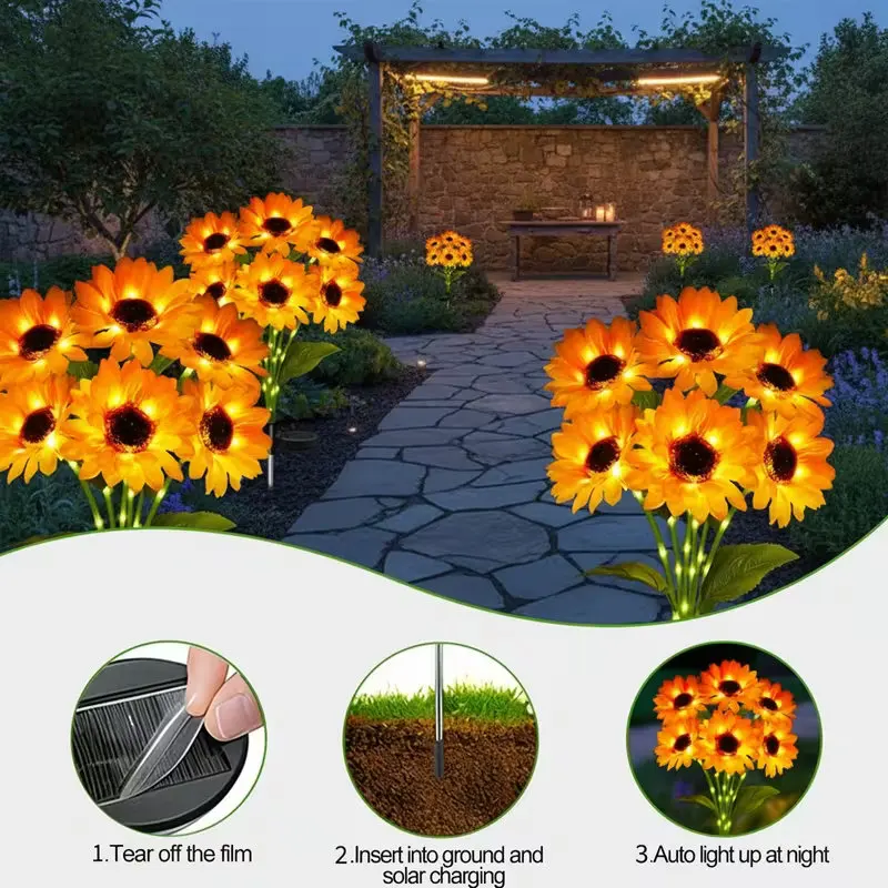 Solar Garden Lights Outdoor Sunflowers Garden Decor Lawn Lamp Waterproof Outdoor Decorations for Landscape Ard Patio Fence thumbnail 5