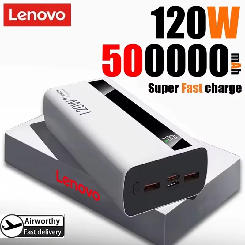 Lenovo 120W 500000mAh High Capacity Power Bank Super Fast Charging Power Bank Portable Battery Charger For iPhone Samsung Xiaomi