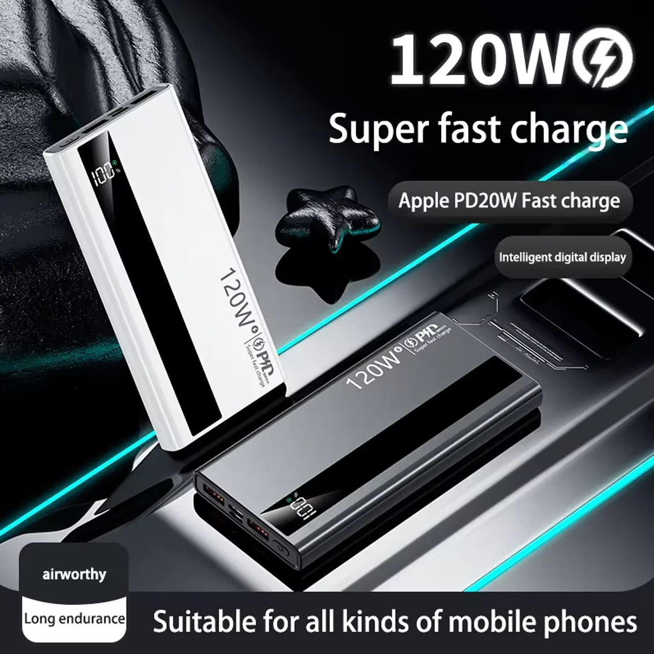 Lenovo 120W 500000mAh High Capacity Power Bank Super Fast Charging Power Bank Portable Battery Charger For iPhone Samsung Xiaomi thumbnail 4