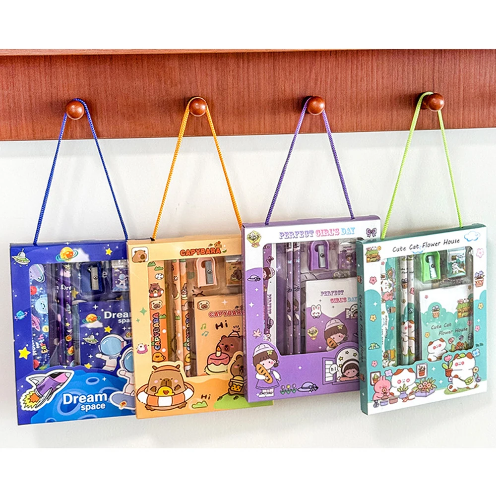5pcs/Set Cartoon Capibala Kids Stationery Gift Ruler Notebook Pencil Eraser Pencil Sharpener Stationery Set Student Reward Gift thumbnail 2