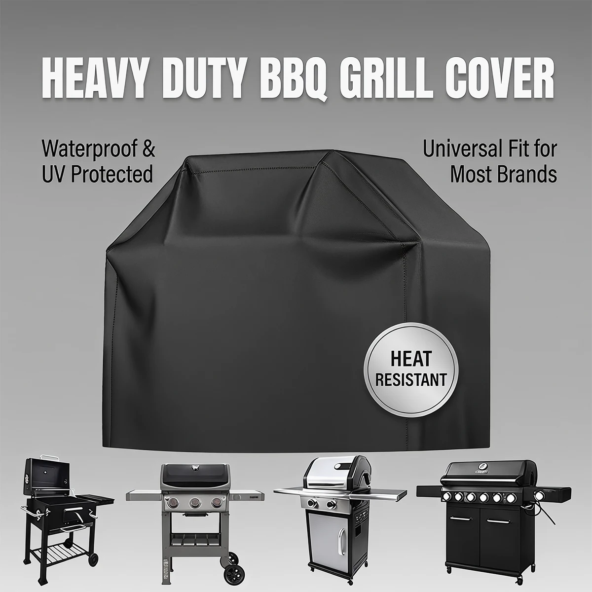 Large Grill Cover, Heat Resistant Black, Heavy Duty Grill Cover for Gas Grill, BBQ Accessories thumbnail 2