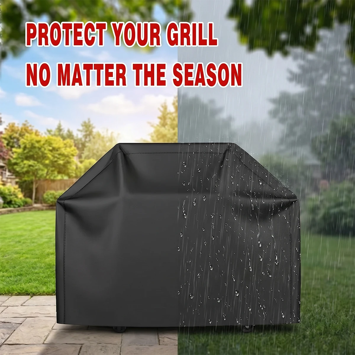 Large Grill Cover, Heat Resistant Black, Heavy Duty Grill Cover for Gas Grill, BBQ Accessories thumbnail 4