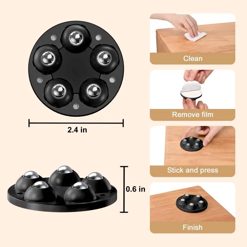 Eary 4pcs Adjustable Movable Furniture Chair Leg Furniture Foot Pads with 5 Wheel Rollers Washing Machine Riser Bed Sofa Booster thumbnail 2