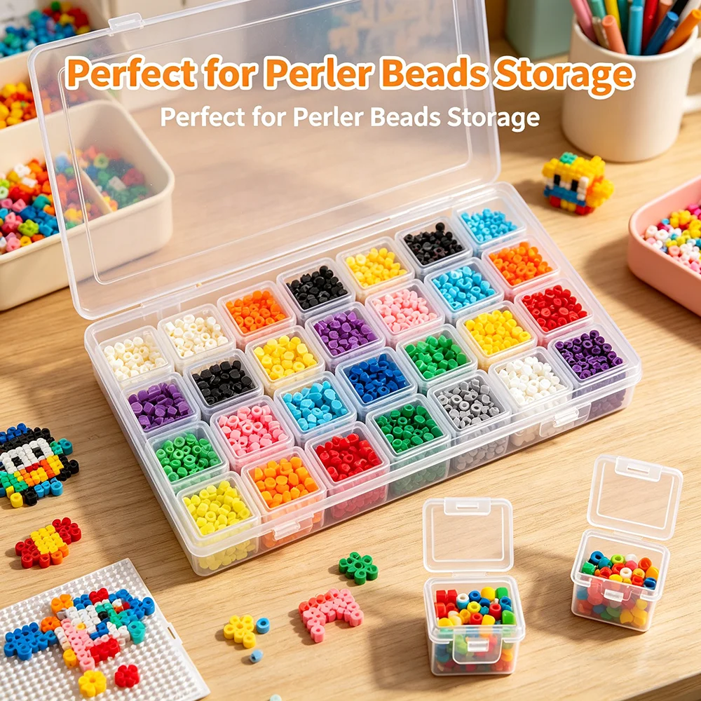 9/16/28 Grids Clear Plastic Storage Box for Beads,Jewelry & Craft Supplies - Portable, Stackable Organizers with Individual Lids thumbnail 5
