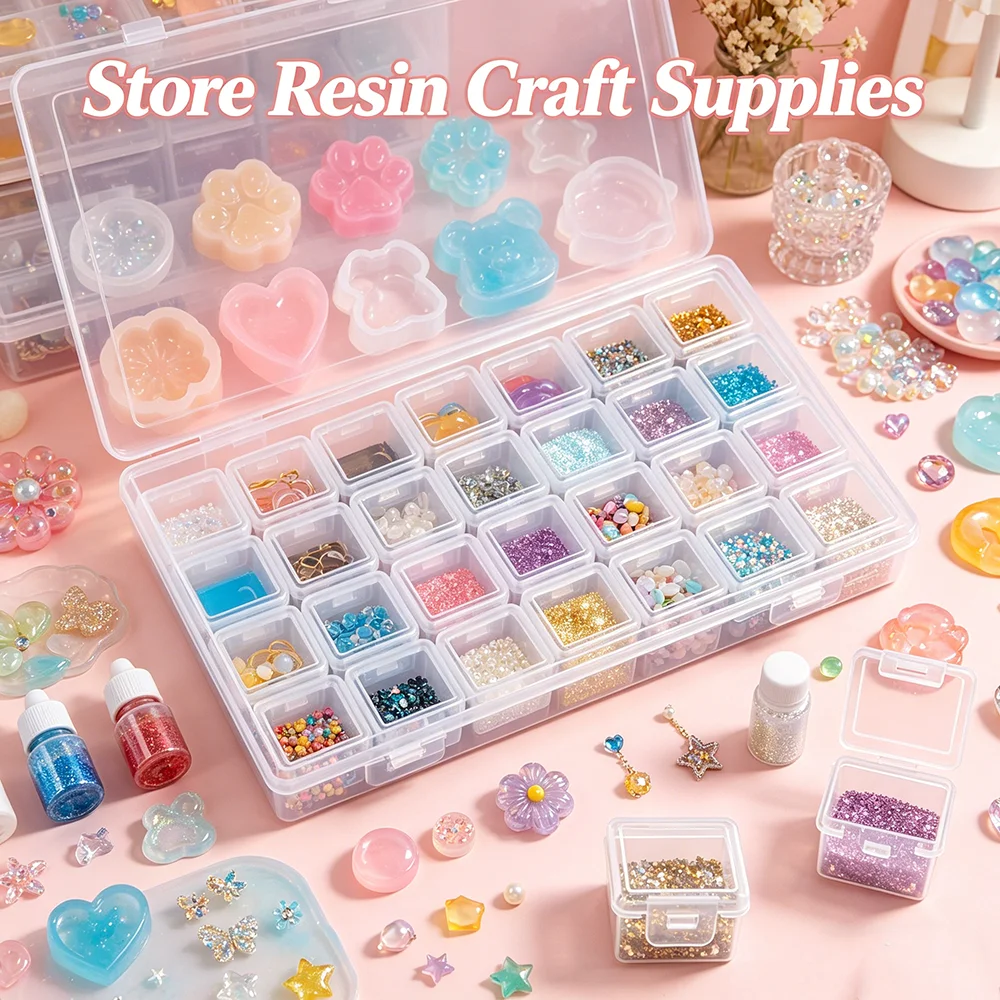 9/16/28 Grids Clear Plastic Storage Box for Beads,Jewelry & Craft Supplies - Portable, Stackable Organizers with Individual Lids thumbnail 6