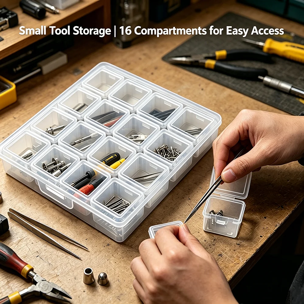 9/16/28 Grids Clear Plastic Storage Box for Beads,Jewelry & Craft Supplies - Portable, Stackable Organizers with Individual Lids thumbnail 4