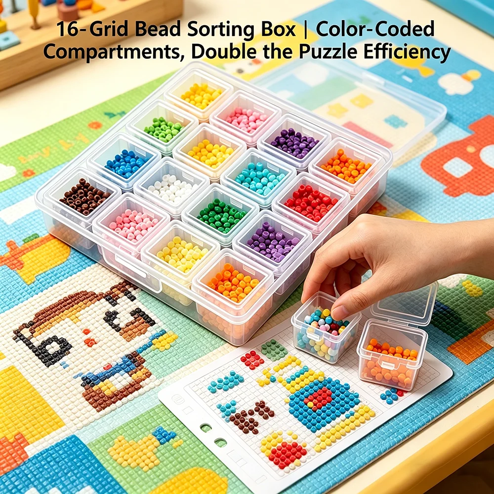 9/16/28 Grids Clear Plastic Storage Box for Beads,Jewelry & Craft Supplies - Portable, Stackable Organizers with Individual Lids thumbnail 3