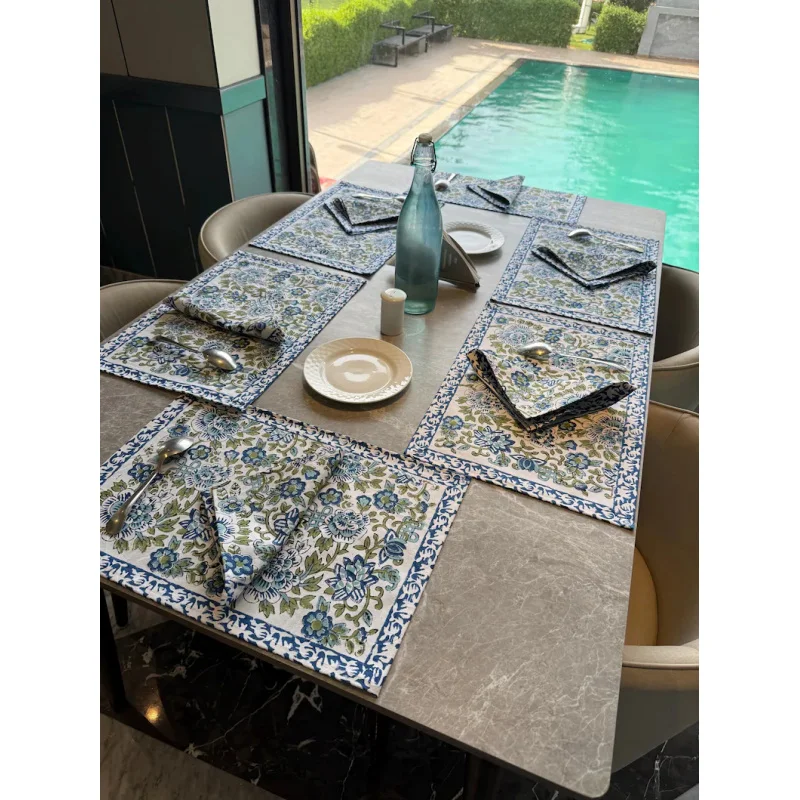 VIKAMA Floral Print Placemat Napkin Set 4Pcs Washable Heat Resistant Table Mat Home Dining Kitchen Decor thumbnail 4