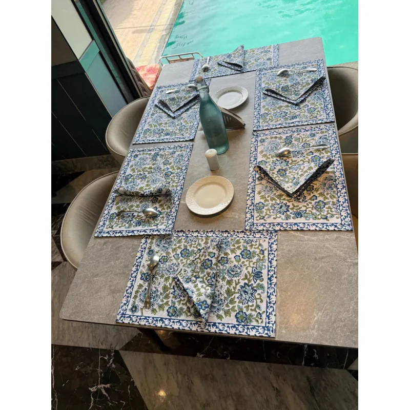 VIKAMA Floral Print Placemat Napkin Set 4Pcs Washable Heat Resistant Table Mat Home Dining Kitchen Decor thumbnail 3