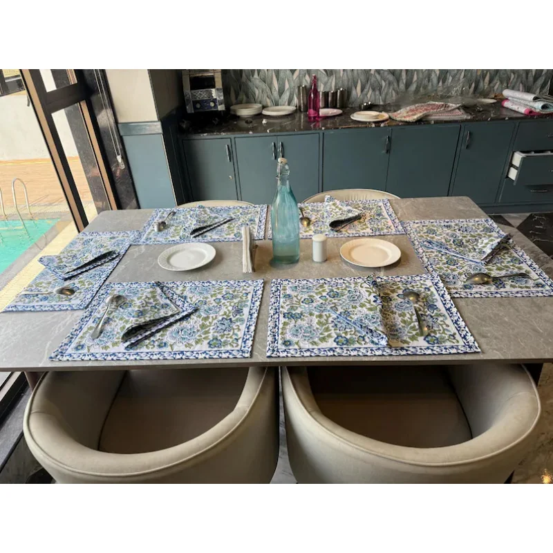 VIKAMA Floral Print Placemat Napkin Set 4Pcs Washable Heat Resistant Table Mat Home Dining Kitchen Decor thumbnail 2