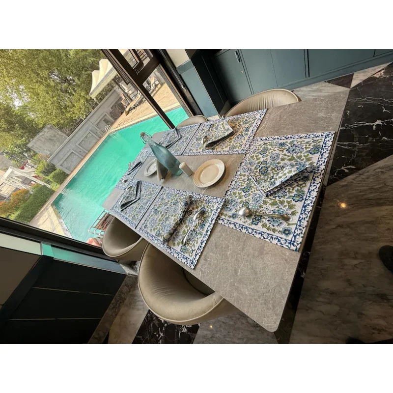 VIKAMA Floral Print Placemat Napkin Set 4Pcs Washable Heat Resistant Table Mat Home Dining Kitchen Decor