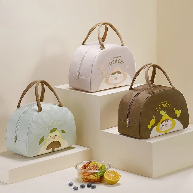 Cute Fruit Print Insulated Lunch Bag Oxford Cloth Lunch Tote Bag Leakproof Thermal Cooler Bag for Office School Work Travel