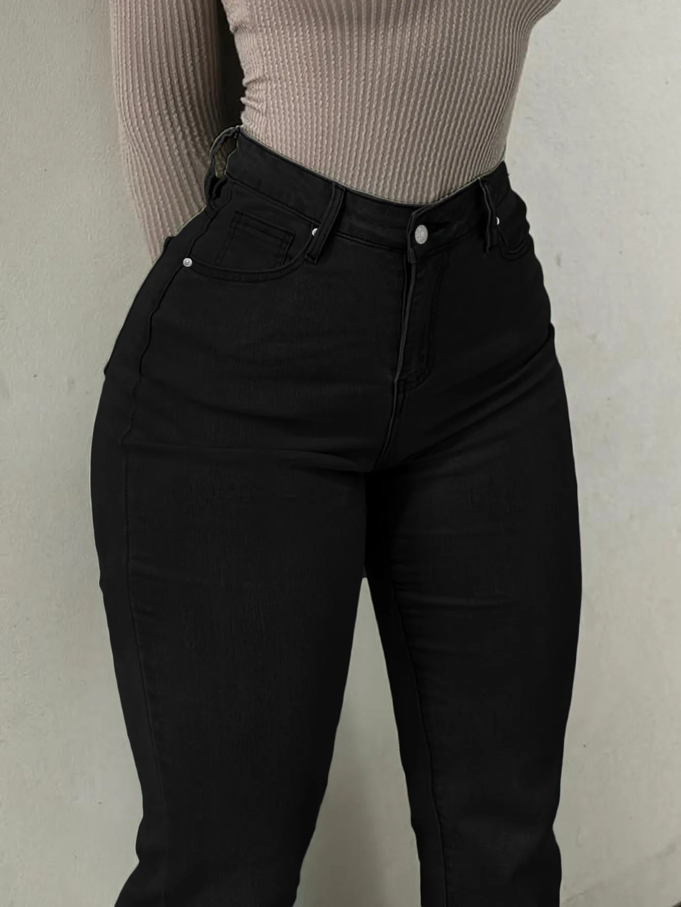 Women Casual Solid Color Denim Flare Jeans High Waist Slim Fit Bootcut Pants Stretchy Bell Bottom Trousers For Daily Streetwear thumbnail 6
