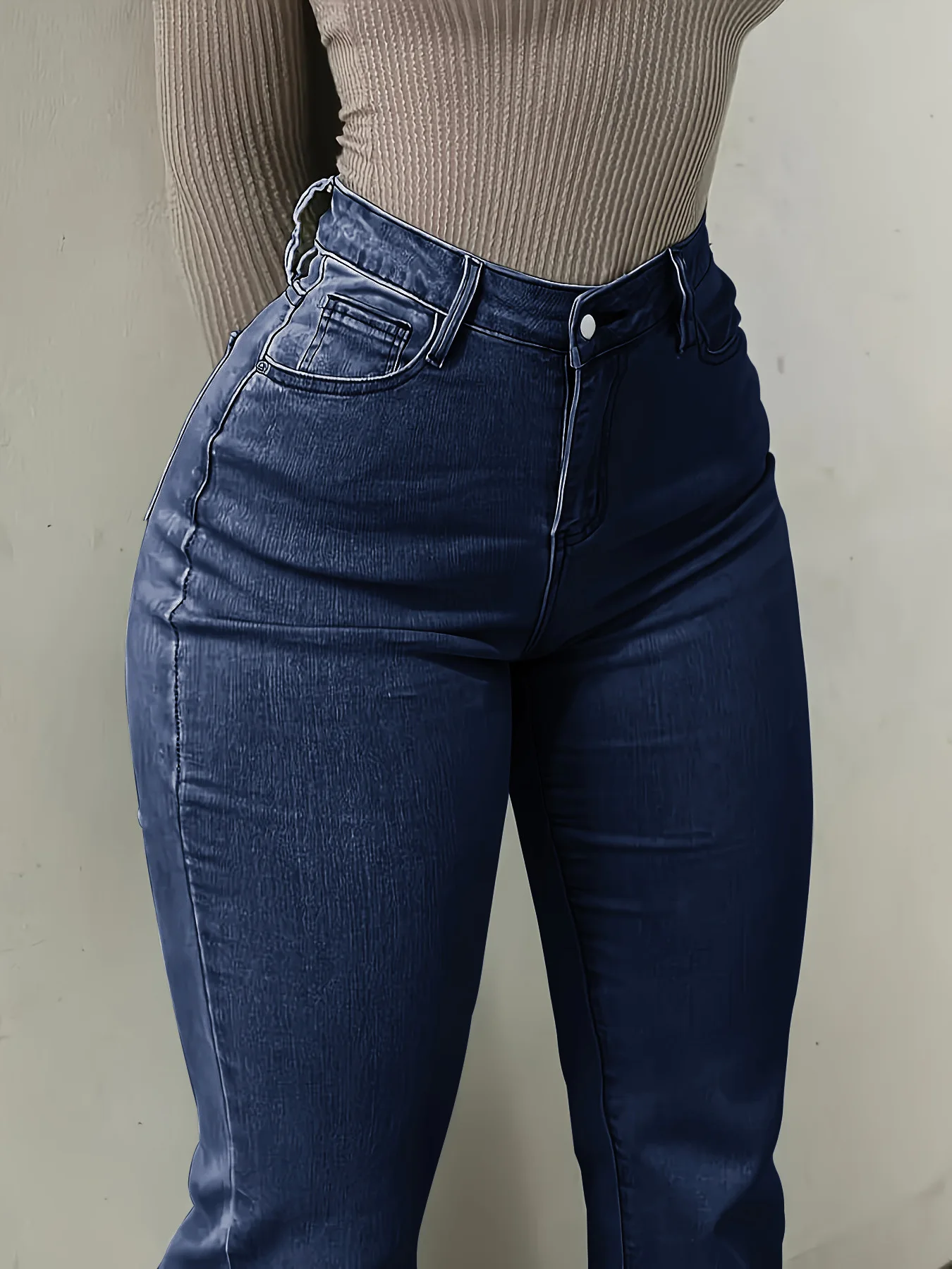 Women Casual Solid Color Denim Flare Jeans High Waist Slim Fit Bootcut Pants Stretchy Bell Bottom Trousers For Daily Streetwear thumbnail 5