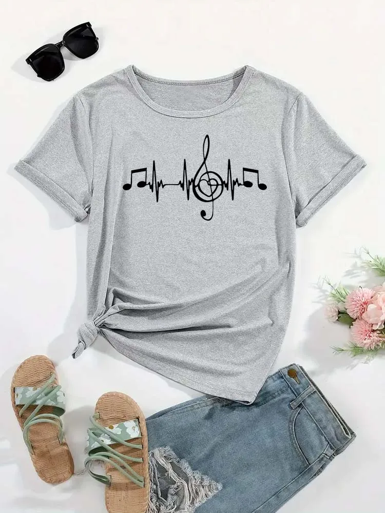 Music Note Print Women's T-Shirts Fashion Tops for Women Casual Summer Short Sleeve Tees Street Breathable Y2k T Shirt thumbnail 5